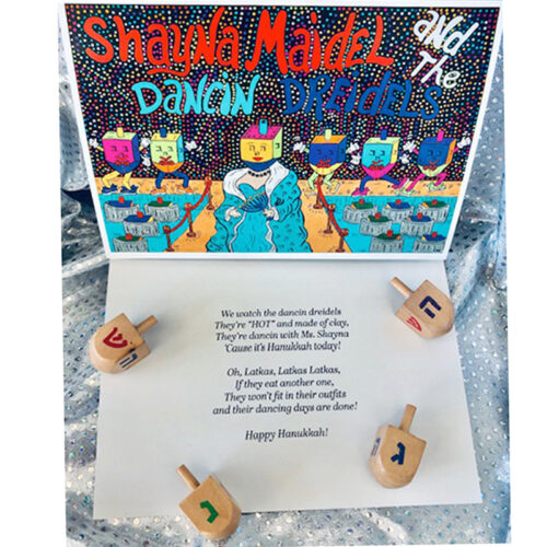 Shayna Maidel and the Dancin Dreidels Holiday Greeting Card 5″ x 7″ - Original Artwork by Robin Babitt