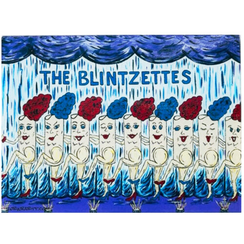 Radio City Music Hall Presents The Blintzettes Glass Cutting Board 15″ x 11″ - Original Artwork by Robin Babitt