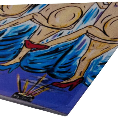 Side view the blinzettes glsss cutting board - Original Artwork by Robin Babitt