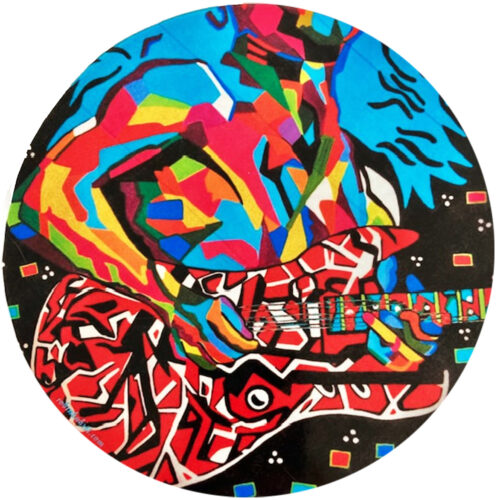 Van Halen Glass Cutting Board 12″ Round - Original Artwork by Robin Babitt