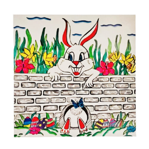 Funny Bunny Acrylic Serving Tray Funny Bunny XLG Square Acrylic - Original Artwork by Robin Babitt Serving Tray 11 3/4” x 11 3/4”