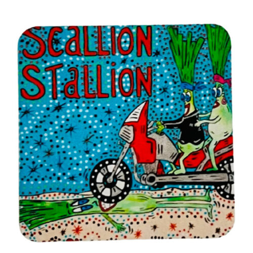 Scallion Stallion Cork Coasters Set of 4 - Original Artwork by Robin Babitt