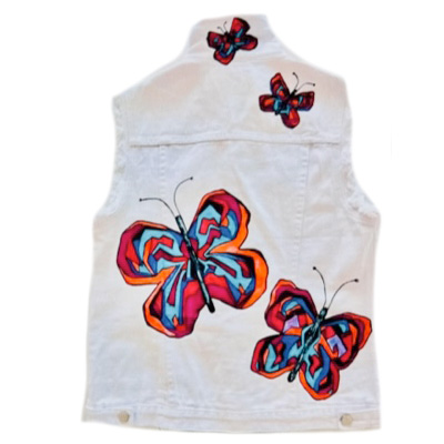 GOTTA LOVE DENIM Missy Butterfly white denim vest - Original Artwork by Robin Babitt